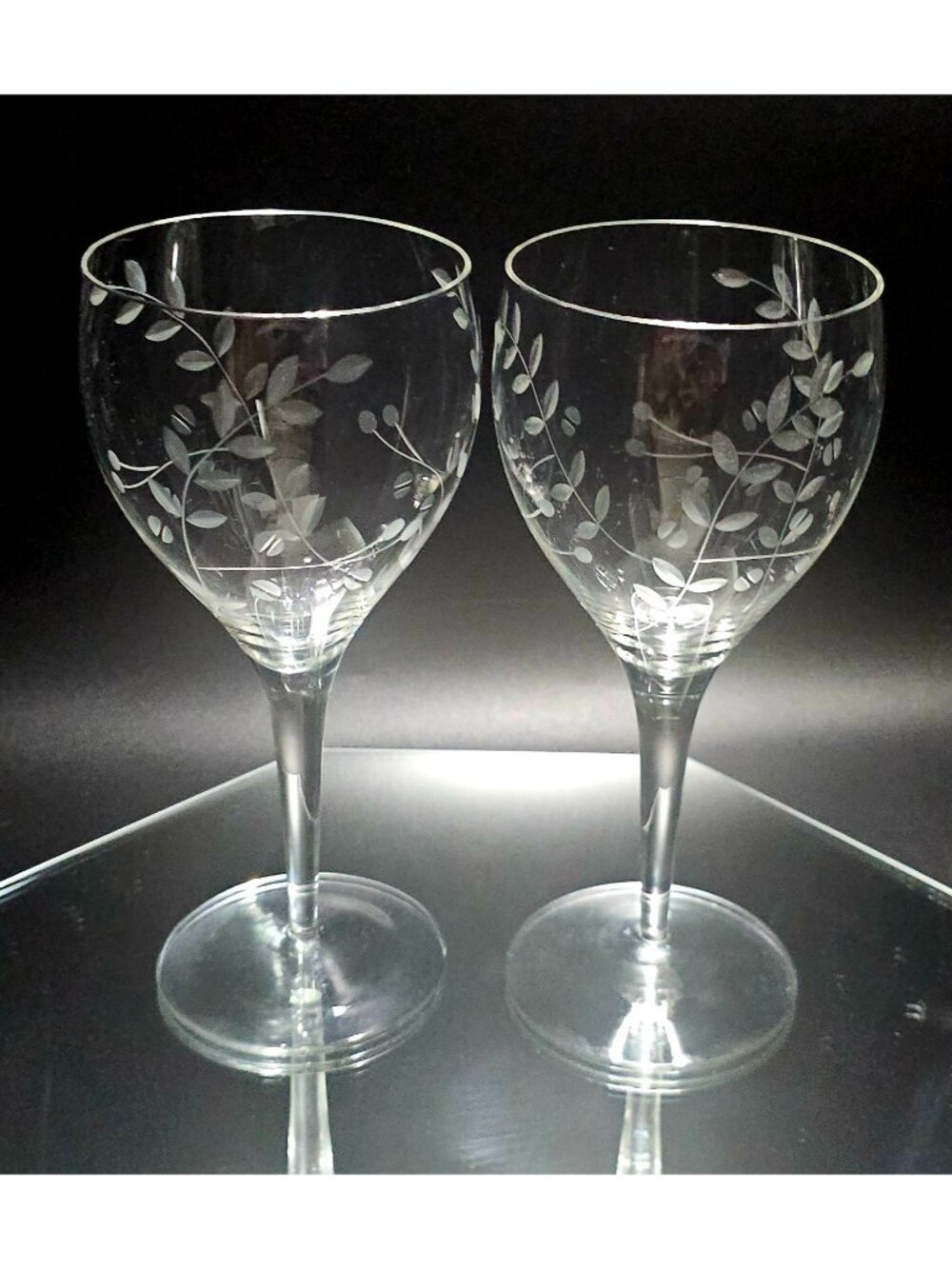 2 Colony Claridge Water Goblet 7.5" etched plant crystal blown glass romantic vt - Picture 6 of 7